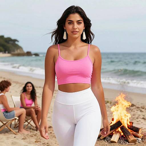 Stocky Woman at Beach Bonfire