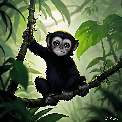 Cinematic Baby Gibbon in Rainforest Canopy