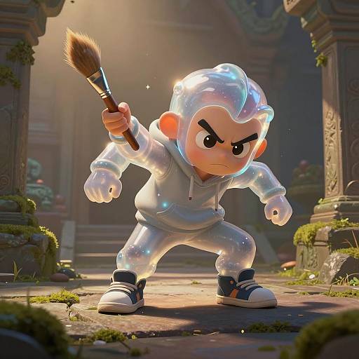 Dynamic Hero: Playful Paintbrush Artist