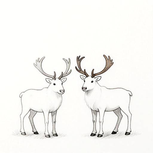 Minimalist Pencil Drawing of Caribou Pair