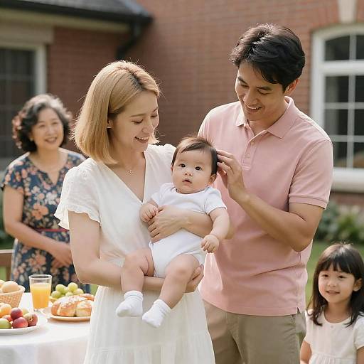Happy Asian Family Outdoor Gathering