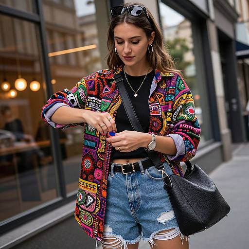 European Woman in Urban Streetwear Accessories