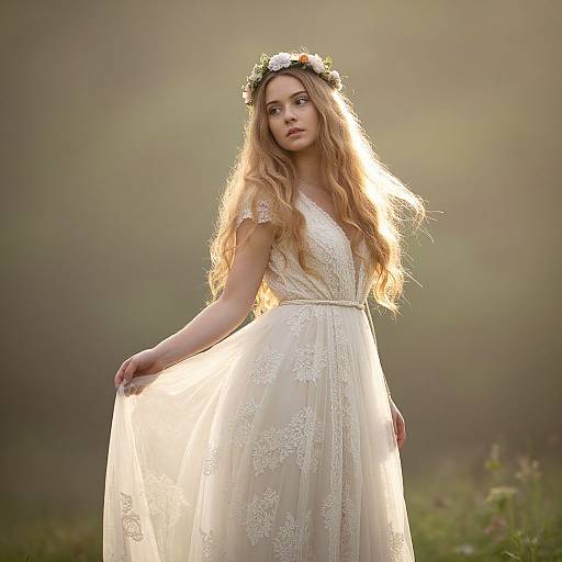 Ethereal Woman in Misty Sunlit Forest