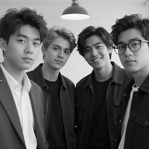 Black and White Portrait of Four Young Men