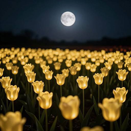 Moonlit Tulip Field Glowing Softly