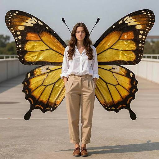 Whimsical Gold Butterfly Wings Costume Portrait