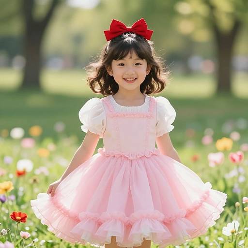 Cheerful Girl in Sunny Meadow