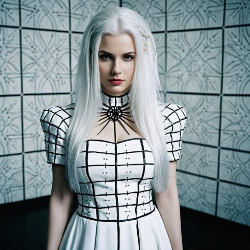 Woman in Hellraiser Inspired Dress with Long White Hair