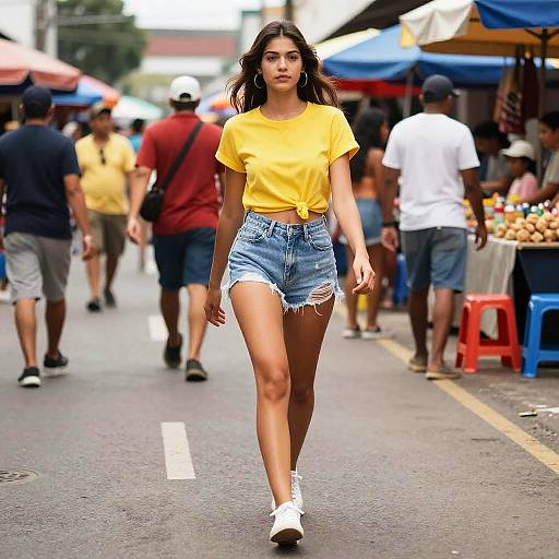 Confident Colombian Model in Vibrant Market
