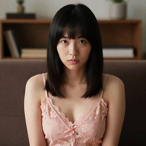 Serious Asian Woman in Pink Camisole