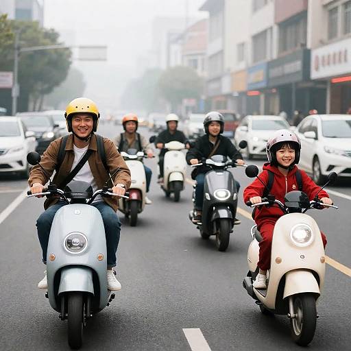 Dynamic City Scene with Scooter Riders