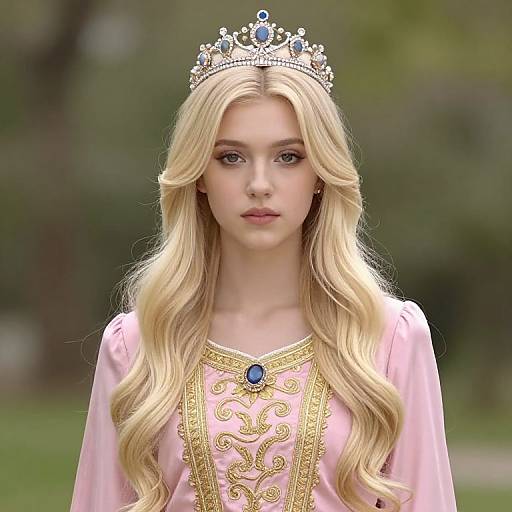 Blonde Girl in Pink Dress with Crown