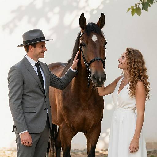 Joyful Scene with People and Horse