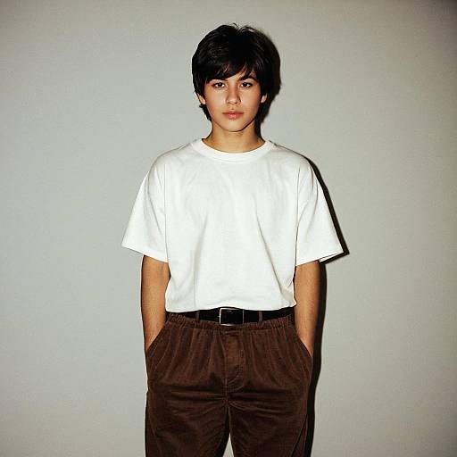 Young Man in White T-Shirt and Brown Pants