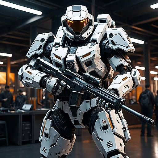 Futuristic Mech Soldier Holding Rifle