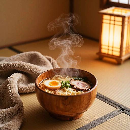 Cozy Kotatsu Ramen in Rustic Japanese Room