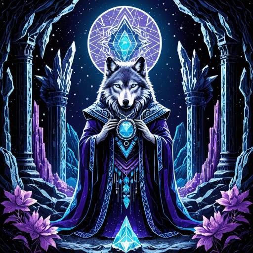 Moonlit Wolf Deity in Crystal Cavern