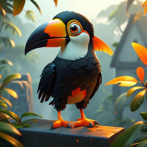 Charming 3D Cartoon Toucan on Ledge