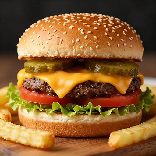 Classic Cheeseburger with Fries Close-Up