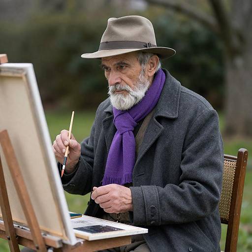 Elderly Man Painting Outdoors