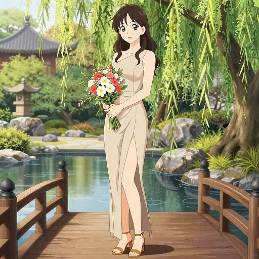 Elegant Woman in Zen Garden