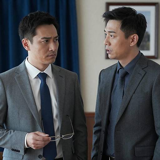 Serious Asian Men in Suits Indoors