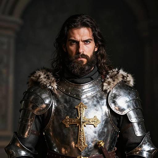 Serious Medieval Knight in Silver Armor