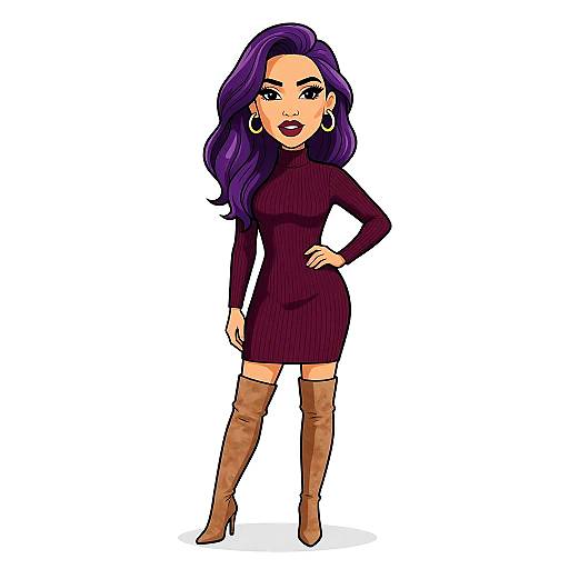 Elegant Woman in Burgundy Knit Dress