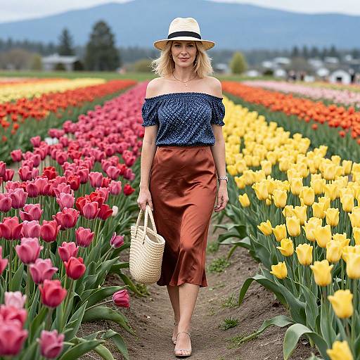 Blonde Woman in Tulip Fields
