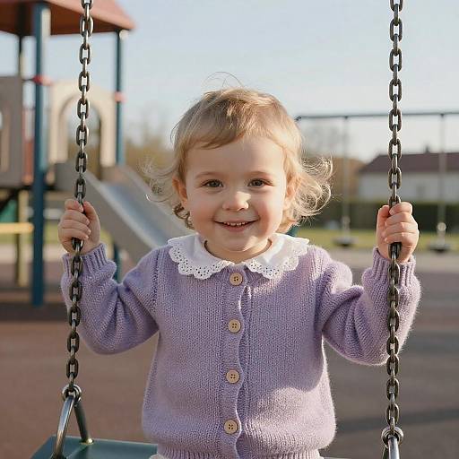 Toddler Girl on Swing at Playground