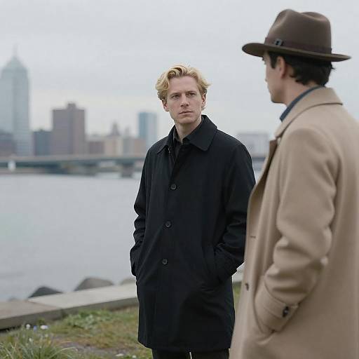 Blonde Man on Shore Facing Another Man