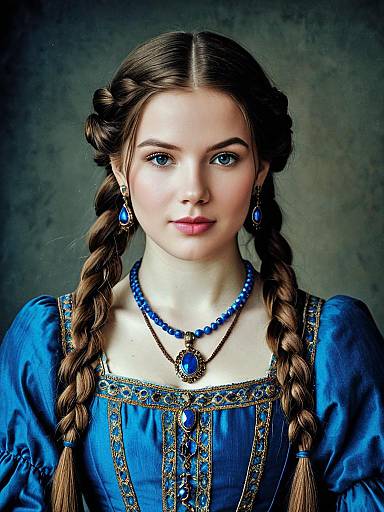 Blue Renaissance Queen with Twin Braids