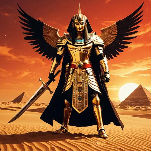 Heroic Sphinx in Golden Armor at Sunset