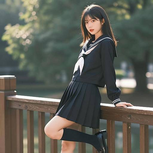 Asian Woman in Sailor School Uniform