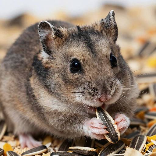 Detailed Grey Hamster Nibbling Seed