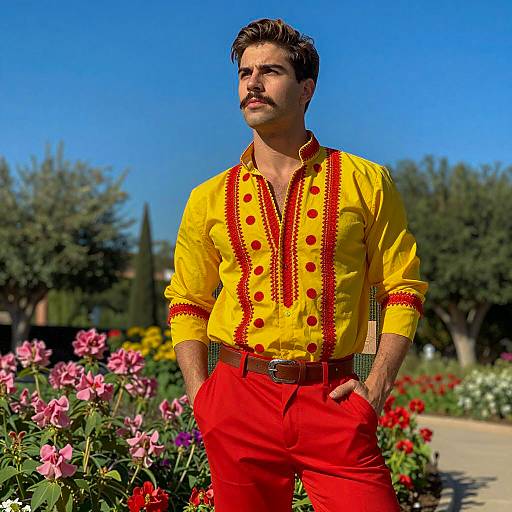 Vibrant Male Flamenco Outfit in Garden