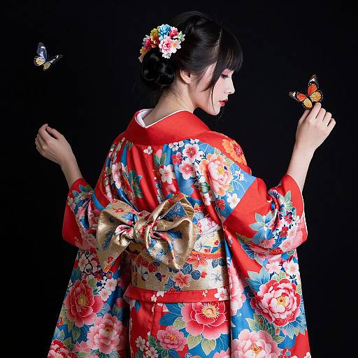 Elegant Floral Kimono with Butterflies