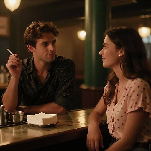 Romantic Evening in a Dimly Lit Bar