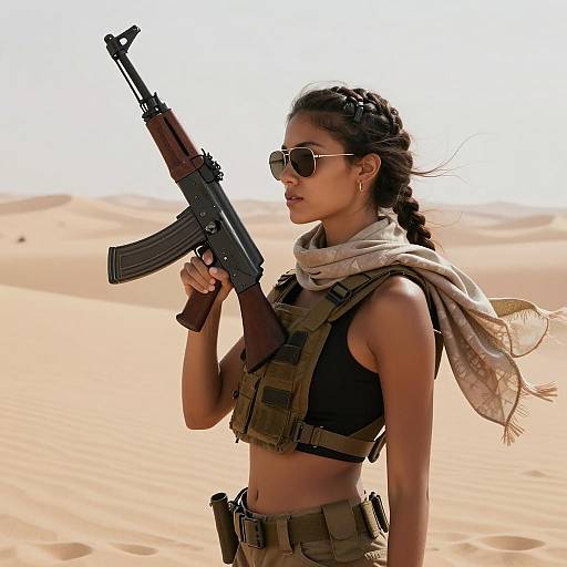 Empowered Woman in Desert Action Portrait