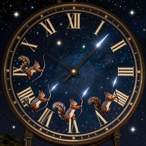 Squirrels with Comet Bows on Celestial Clock