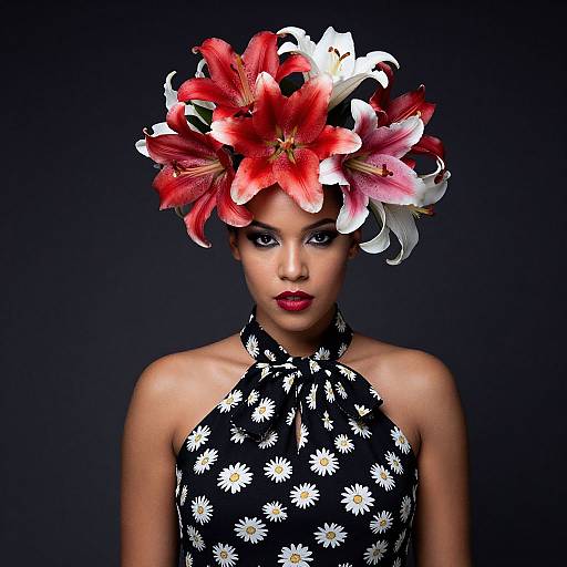 Striking Woman with Floral Headpiece