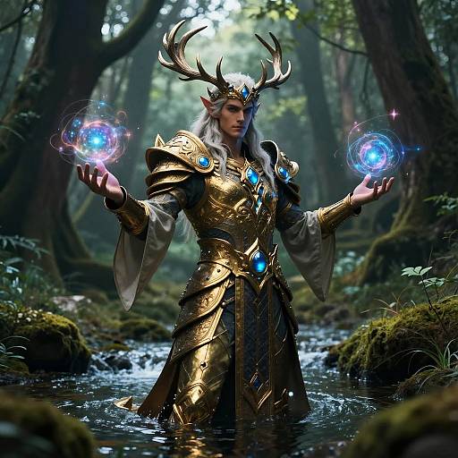Forest Deity in Enchanted Woodland Stream