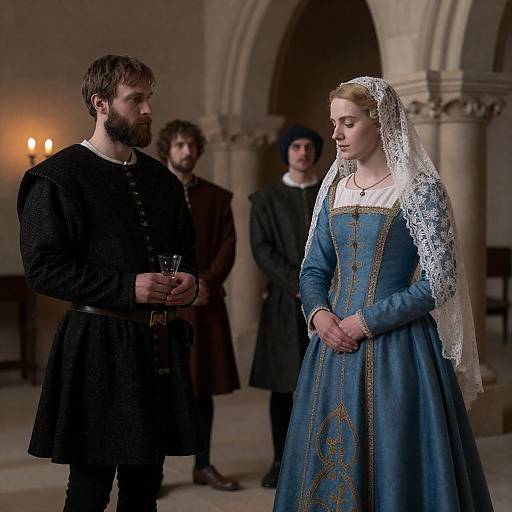 Candlelit Medieval Hall with Blue Gown