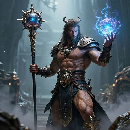 Muscular Warrior with Mystical Staff