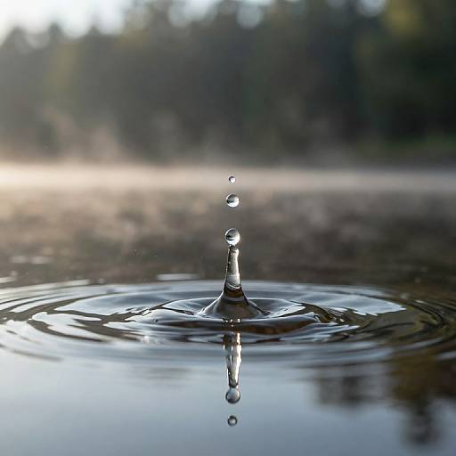 Droplet Ripple Over Serene Forest Lake