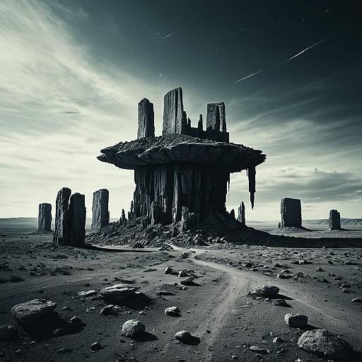 Surreal Floating Island with Stone Monoliths