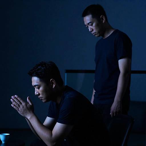 Two Men in a Blue-Lit Room