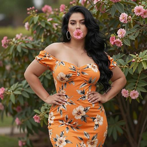Curvy Woman in Floral Garden Dress