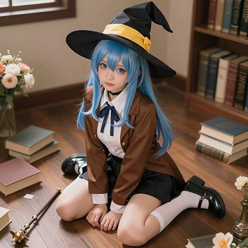 Blue-Haired Anime Witch Artwork