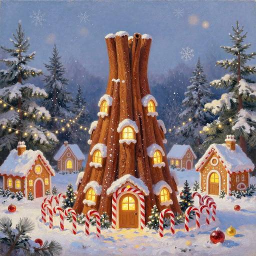 Magical Winter Cinnamon Tower Scene